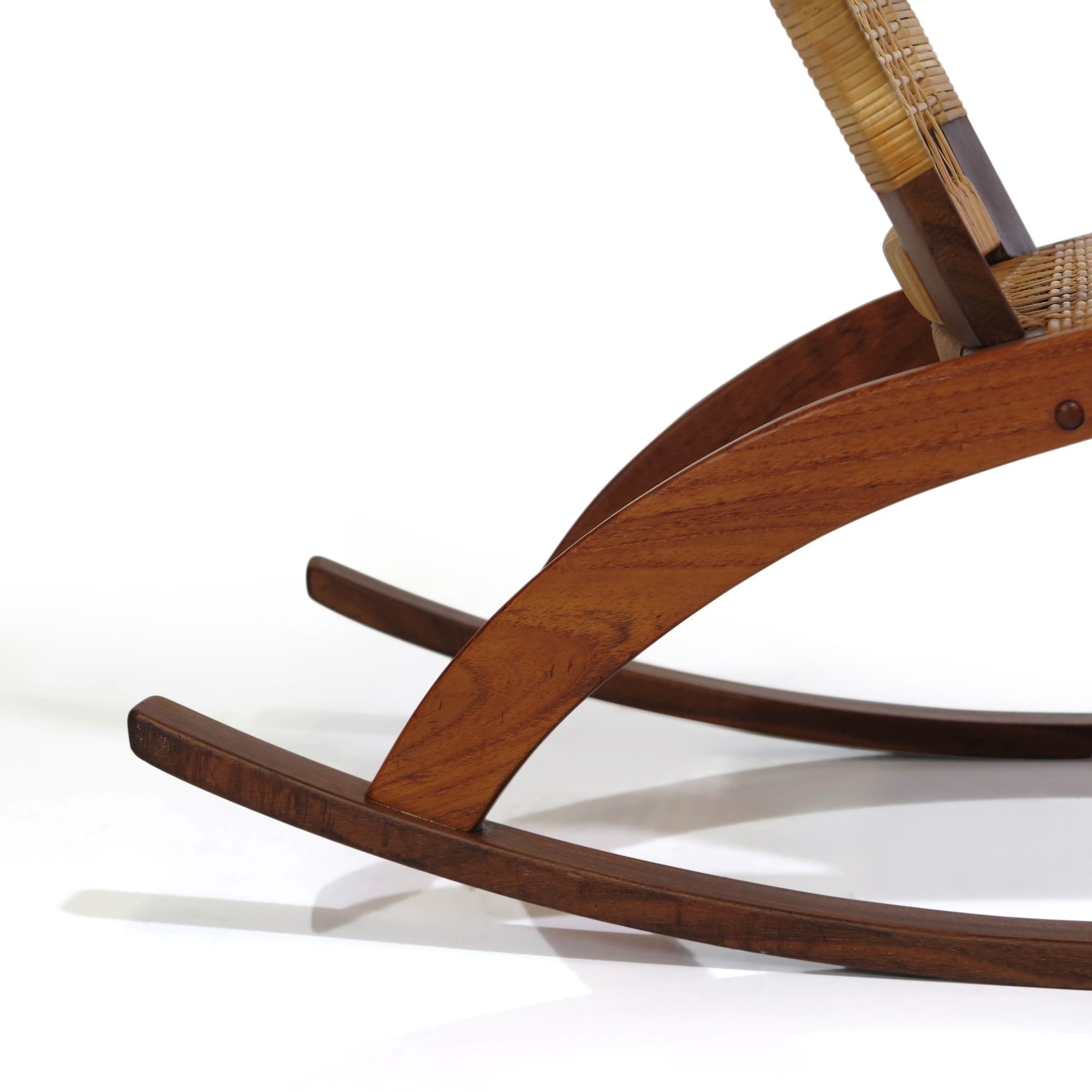 Rare Hans Olsen for Juul Kristensen Teak Cane Rocking Chair