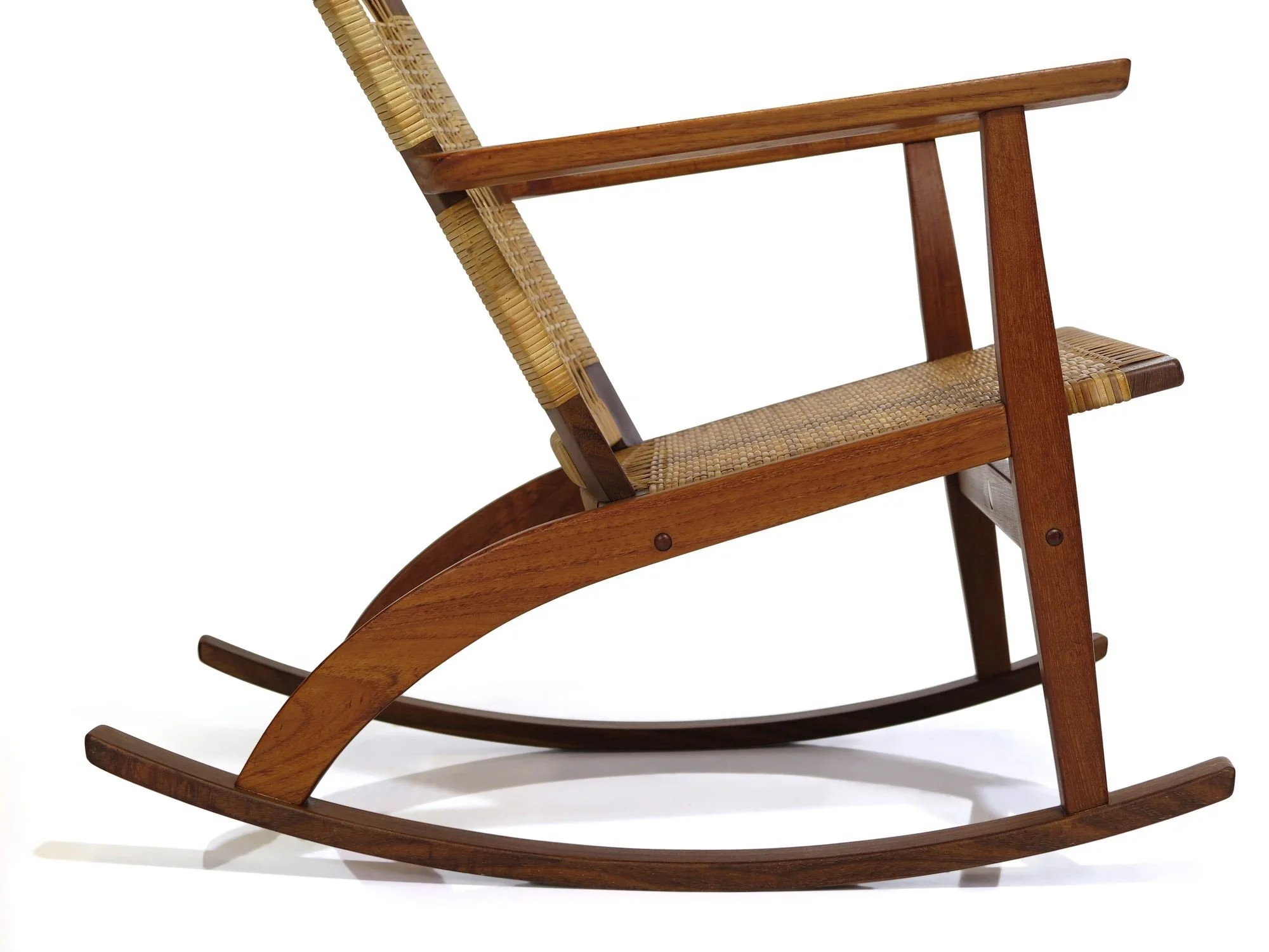 Rare Hans Olsen for Juul Kristensen Teak Cane Rocking Chair