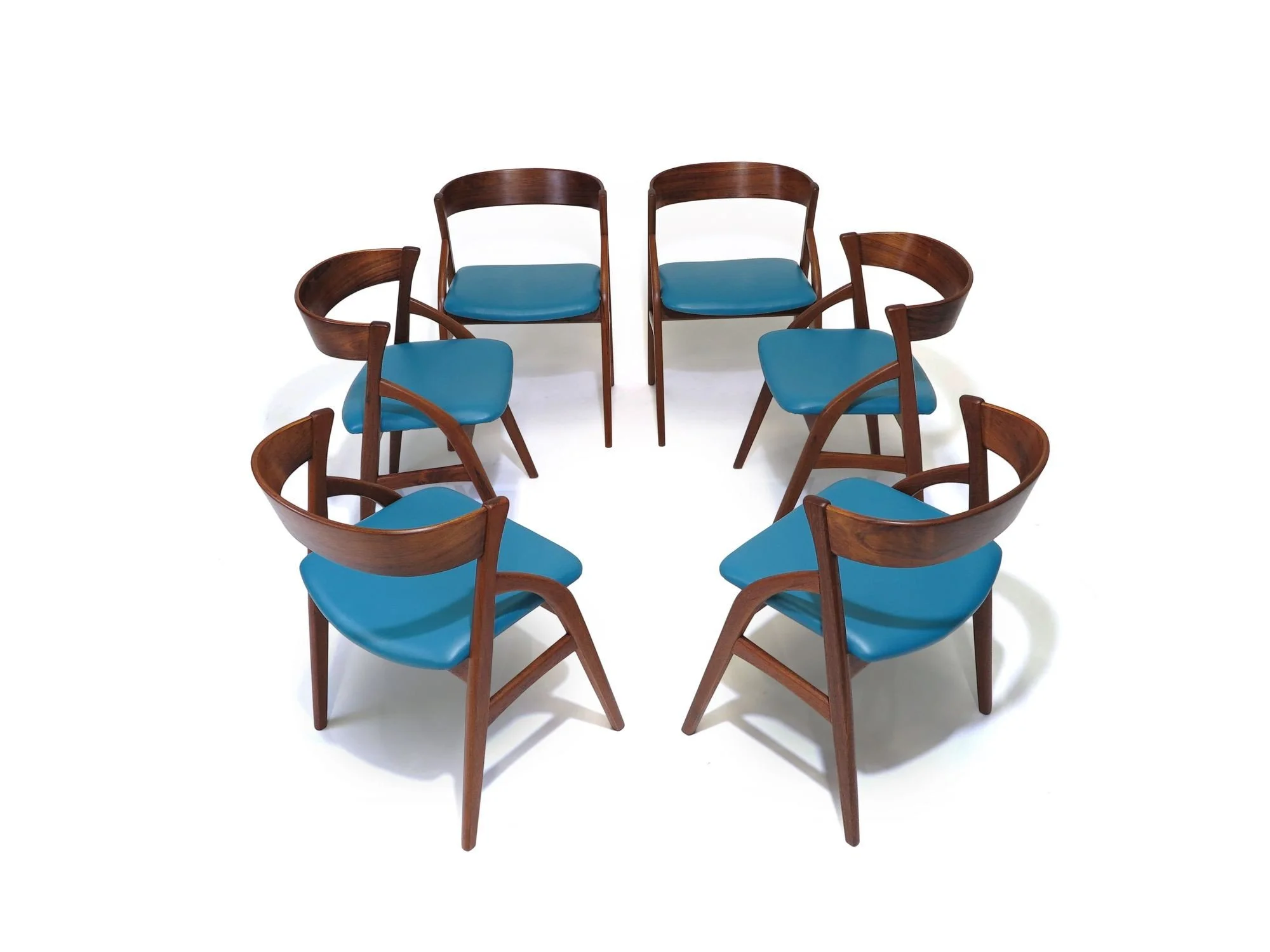 Six Rosewood Danish Dining Chairs in Blue Leather — Chris Howard