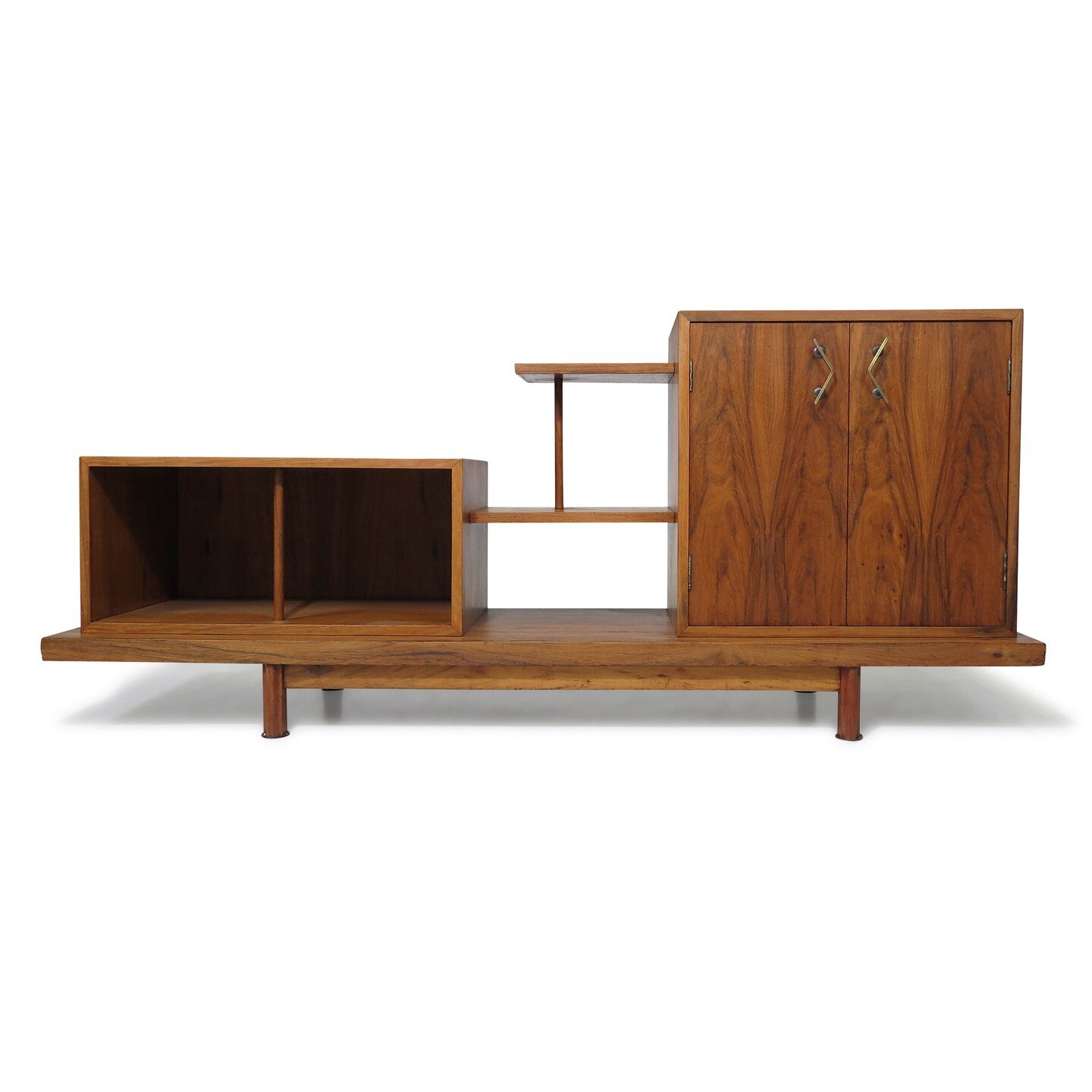 #asymmetrical #brazilian Modern #cabinet attributed to Giuseppe Scapinelli, #brazil , 1963. The unique piece of Brazilian #furniture is #handcrafted of #caviuna wood and composed of different compartments divided by shelves in different levels. The b