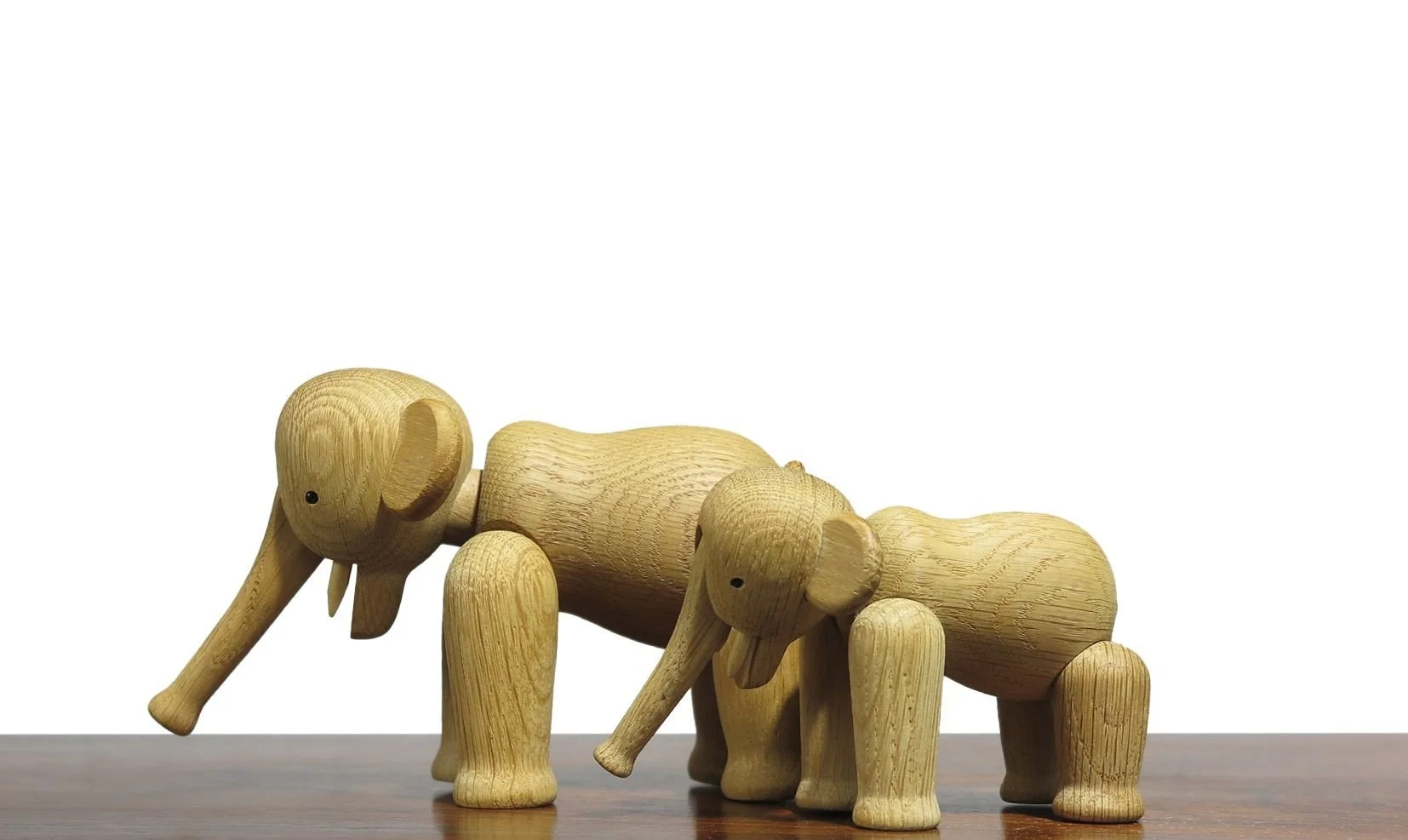 Pair Kay Bojesen White Oak Elephants, Iconic Danish Wooden Toy