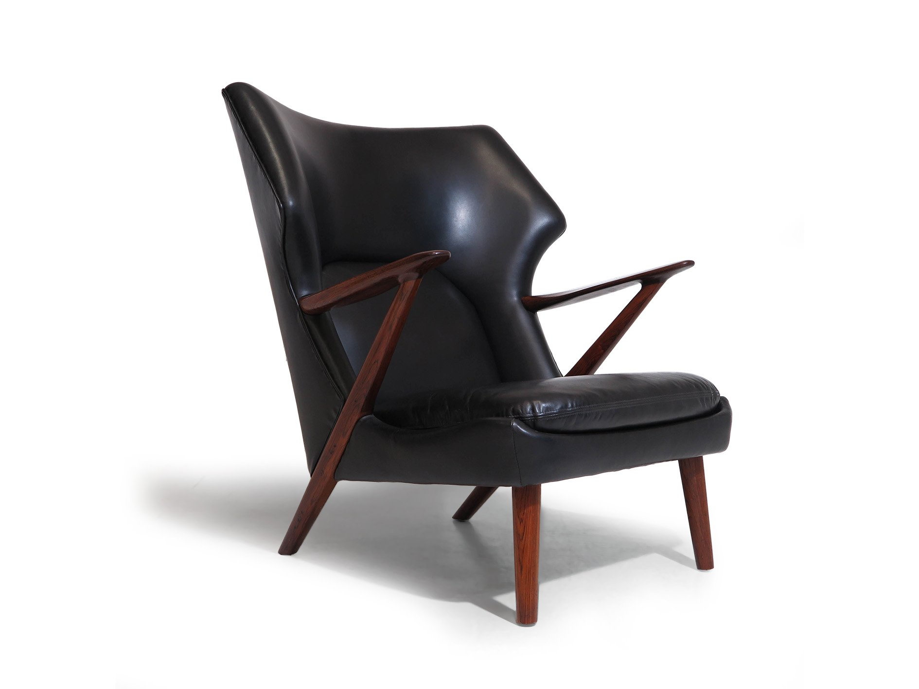 Rare Kurt Olsen Danish Rosewood Black Leather Bear Chair