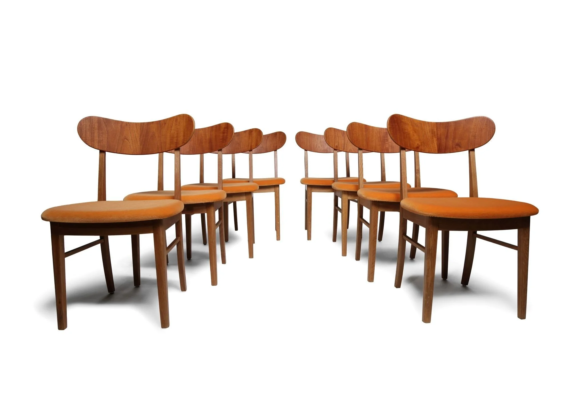Set of Eight Restored Danish Modern Oak & Teak Dining Chairs, circa 1960