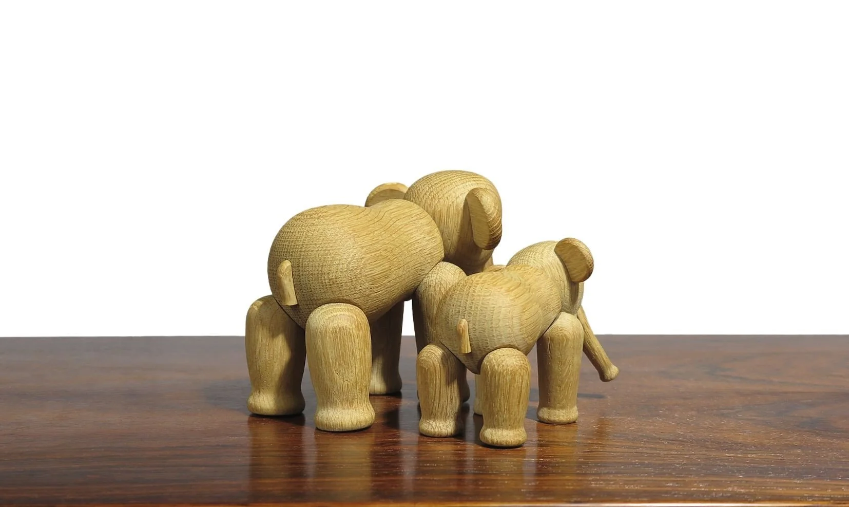 Pair Kay Bojesen White Oak Elephants, Iconic Danish Wooden Toy