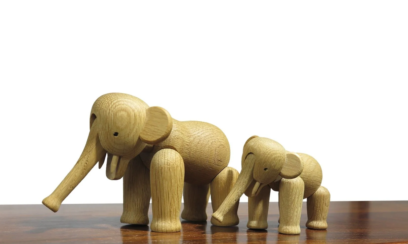 Pair Kay Bojesen White Oak Elephants, Iconic Danish Wooden Toy