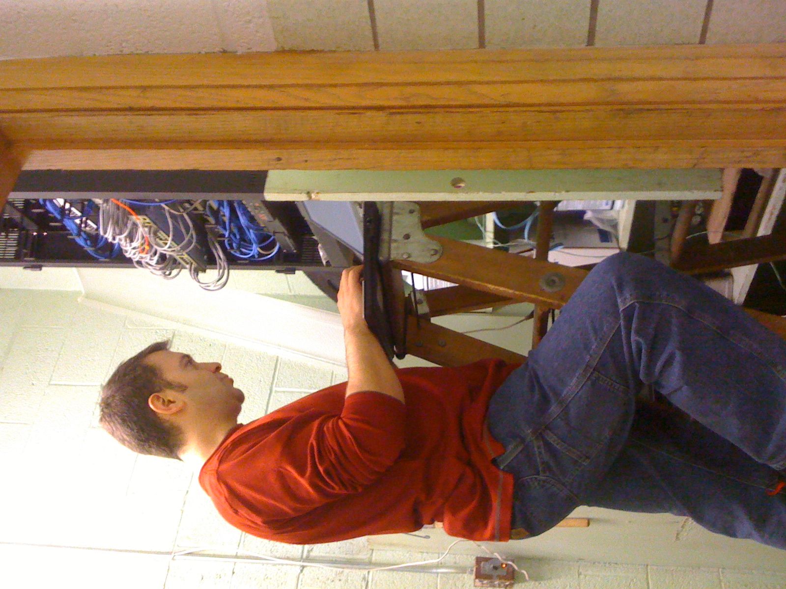 Work is often completed in out of the way places, like a janitor's closet.