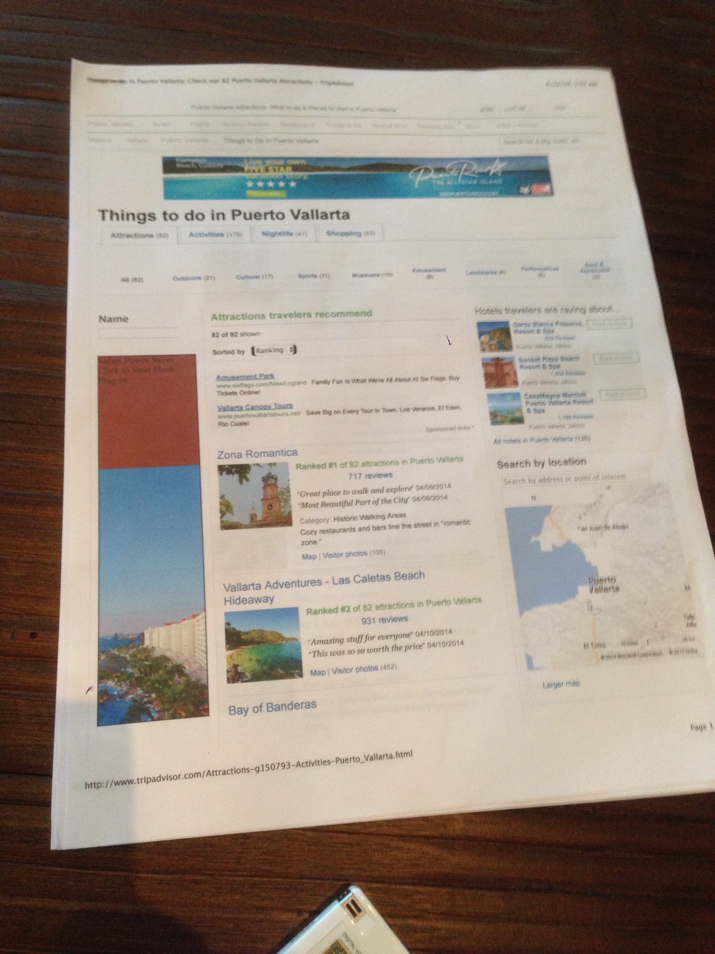 Participants' trip planning documents.