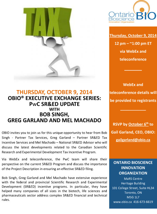 OBIO® EXECUTIVE EXCHANGE SERIES: PwC SR&ED UPDATE WITH BOB SINGH, GREG GARLAND AND MEL MACHADO