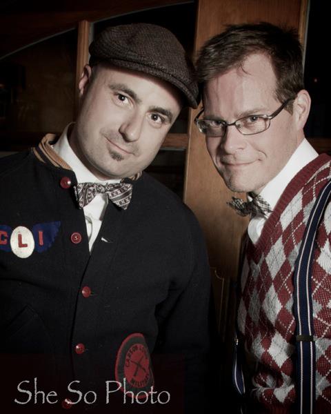 Bender and Mike modeling for our 1920s fashion show