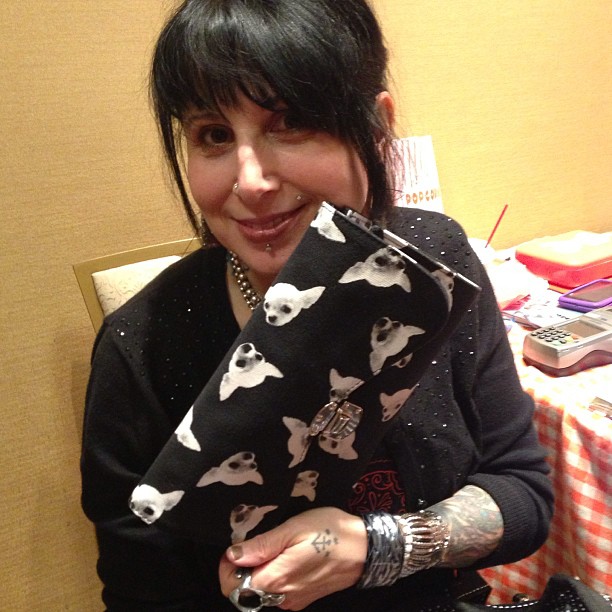 Miss Ruth was proud of her puppy purse that she traded vintage for!