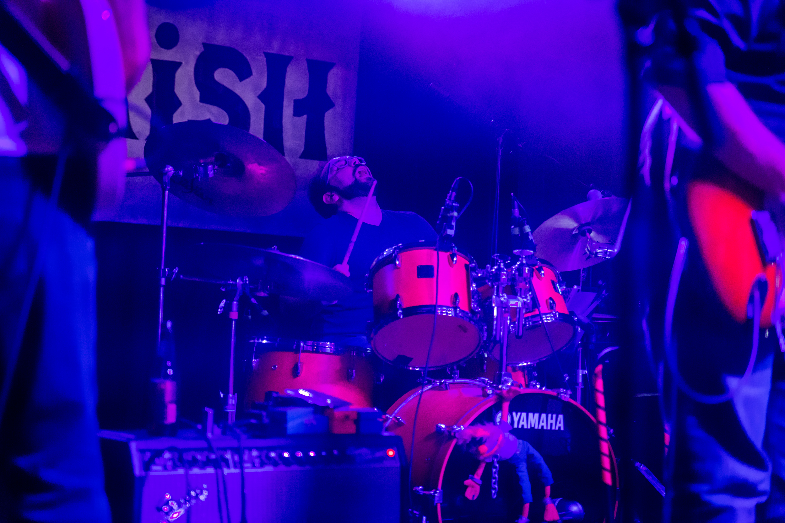 The drummer of The Bad Precedents (Dunnam & Dunnam; Mostyn Law) in a transcendent moment as they rock out the Parish for Workers Defense Project at Law Rocks Austin.