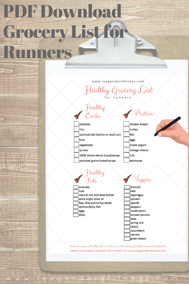 download the free printable PDF healthy grocery list for runners. Save to Pinterest for later.