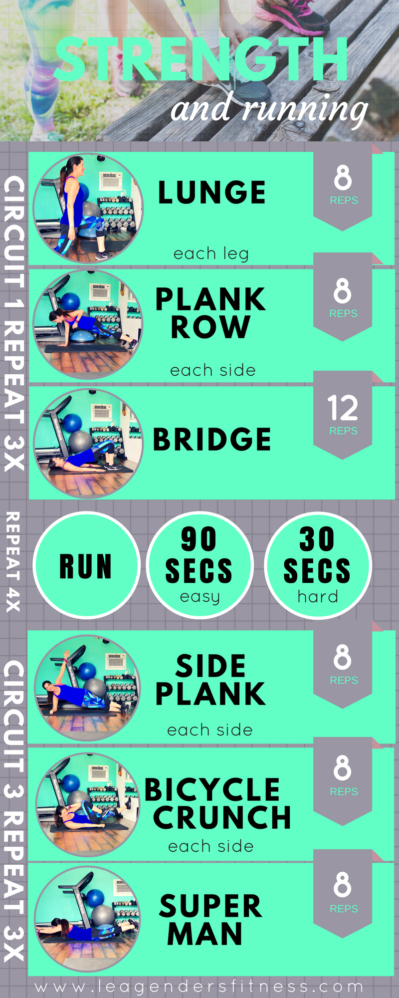 strength and running workout. Free PDF printable download. Save to Pinterest for later