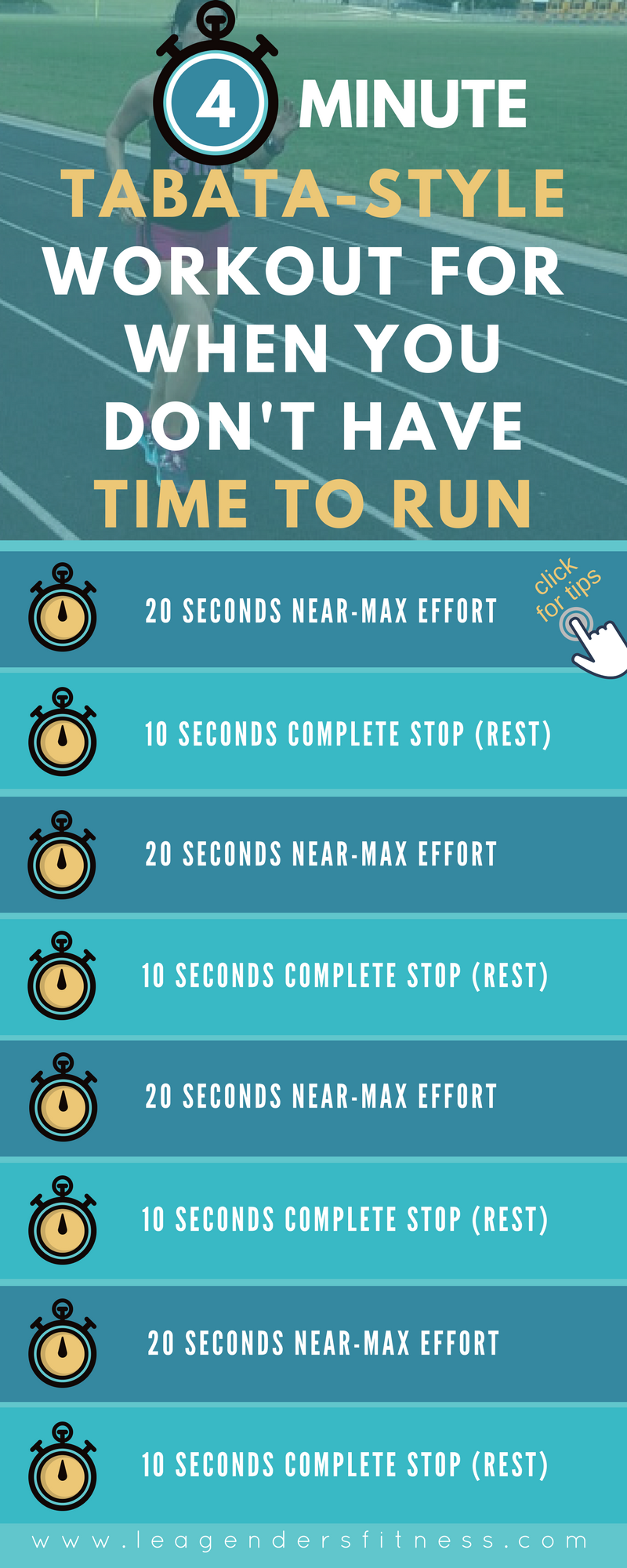 four minute tabata-style workout for when you don't have time to run. save to Pinterest for later.