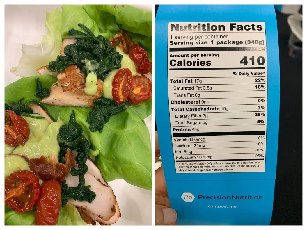 Delicious lunch prepared and served by Precision Nutrition at IDEA World convention; they were kind enough to include the nutrition facts. (They also offered a Vegan option for our friends who prefer not to eat animal products.)