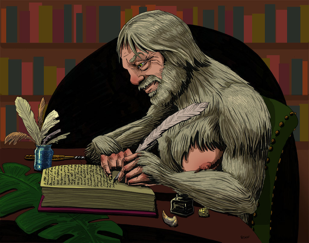Though trapped in the form of a Bigfoot, John Baldessari still retains a keen mind, and was able to continue his work as a scientist, professor, and author of many esteemed scholarly texts on the subject of crypto-zoology.