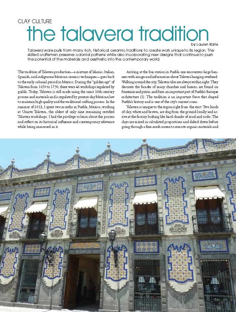 The Talavera Tradition Ceramics Monthly June/July/August 2014
