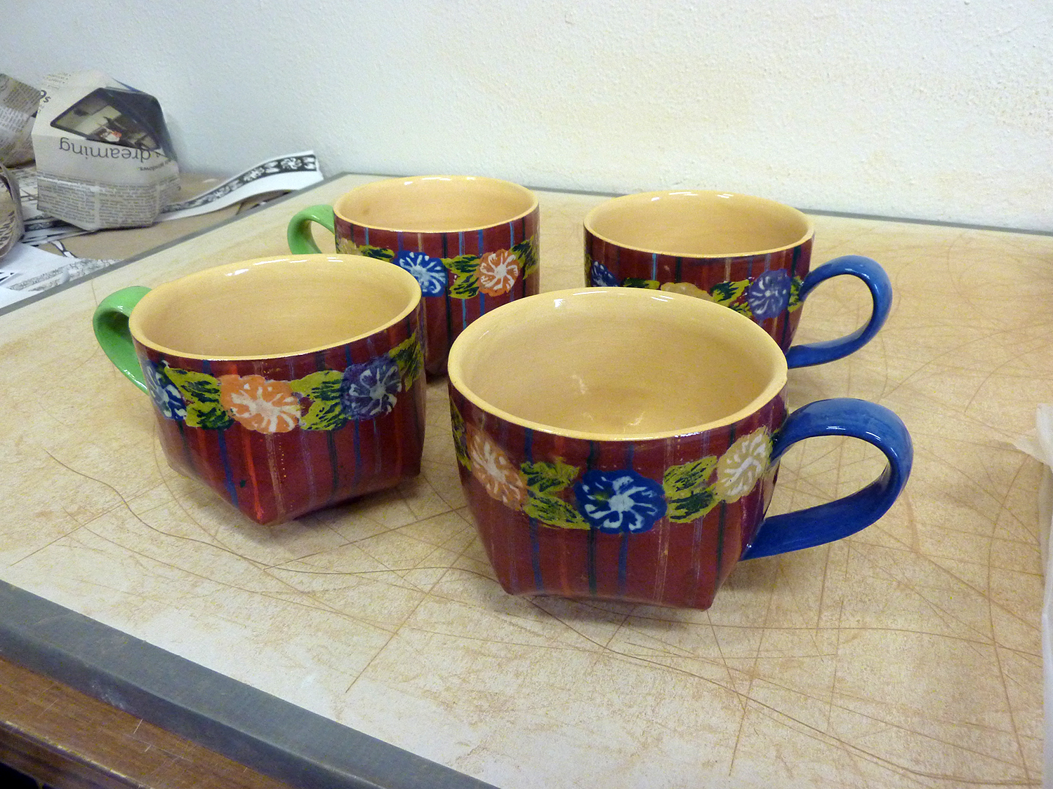  Our mugs fresh out of the kiln in my studio. 