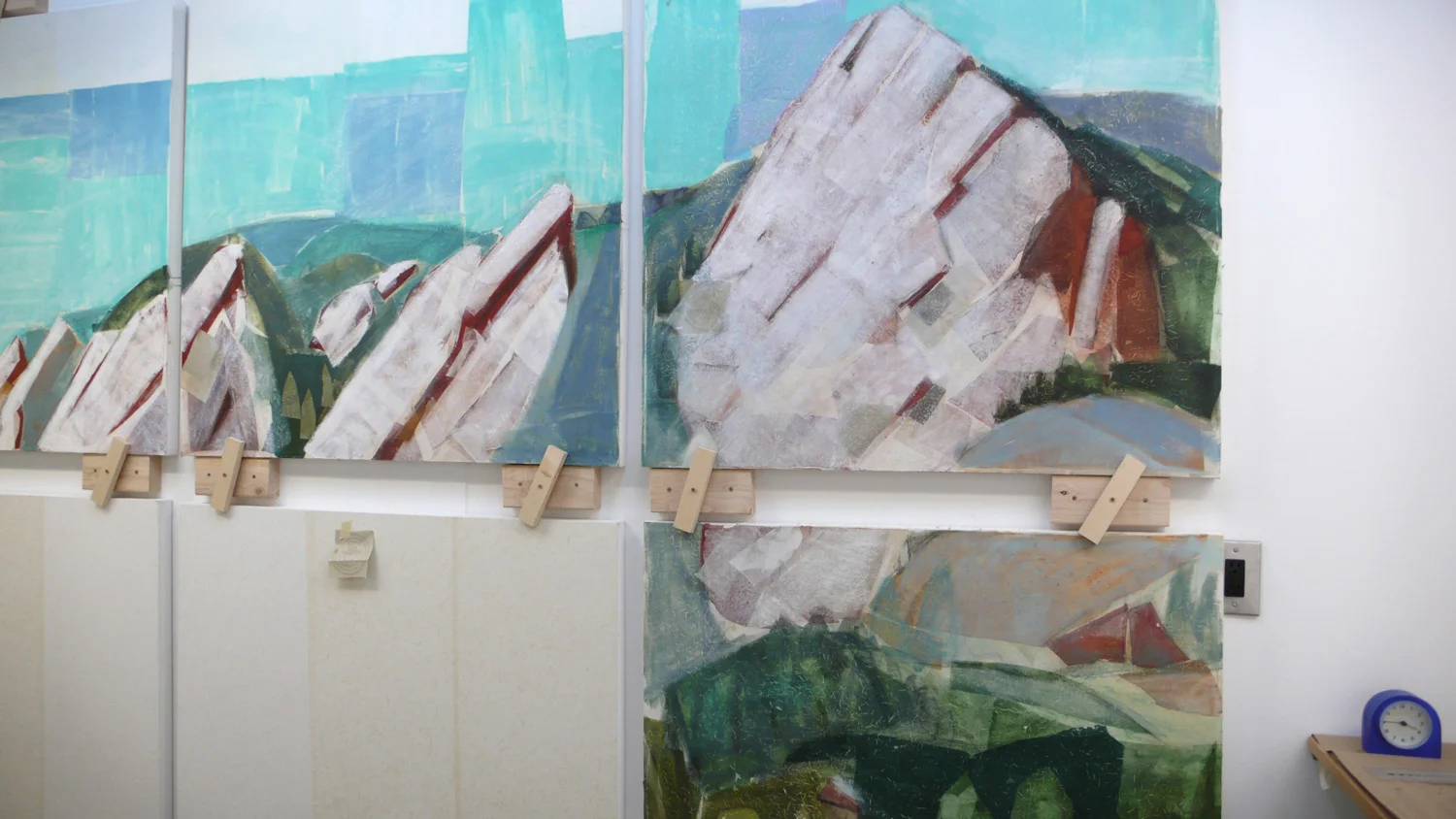  WINTER FLATIRONS: pastel overlaid on rice paper collage 