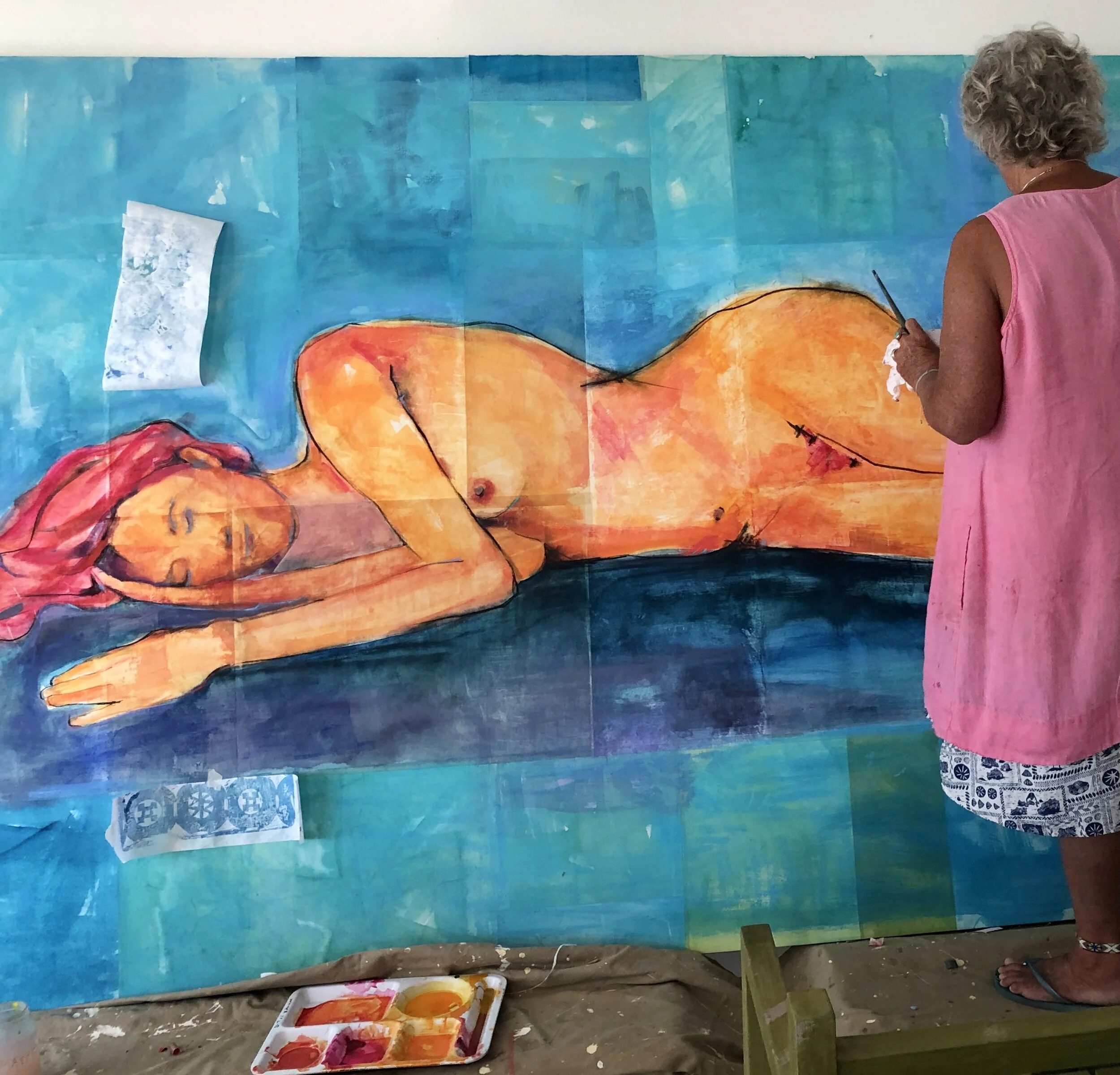  LA SIRENA:  layers of gouache, watercolor, charcoal and design elements 