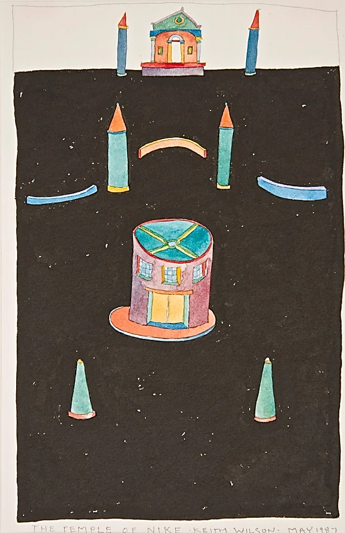 Temple of NIKE -w.c./gold leaf/india ink- 1987