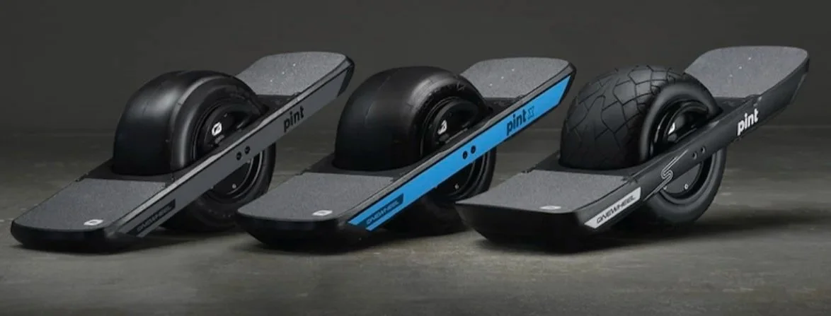 Onewheel Pint X electric board and Onewheel Pint S with treaded tire