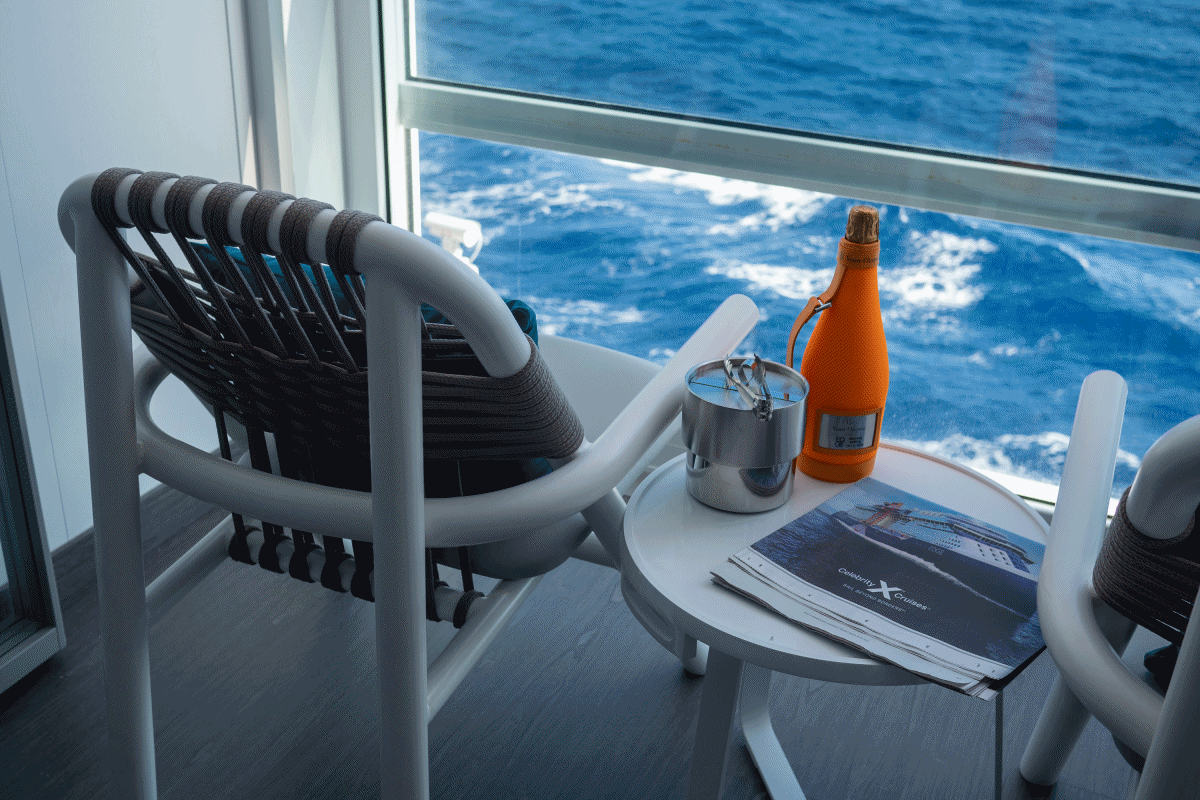 It took me a while to process, but this is the actual Veranda Stateroom I stayed in for 3 days on the Celebrity Edge. The extended terrace that gives you a panoramic, almost unreal, view of the ocean is just sublime. Best accompanied by a bottle of Veuve Clicquot of course.