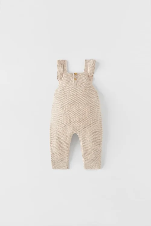 EMBROIDERED FLORAL KNIT DUNGAREES Ecru ZARA Turkey