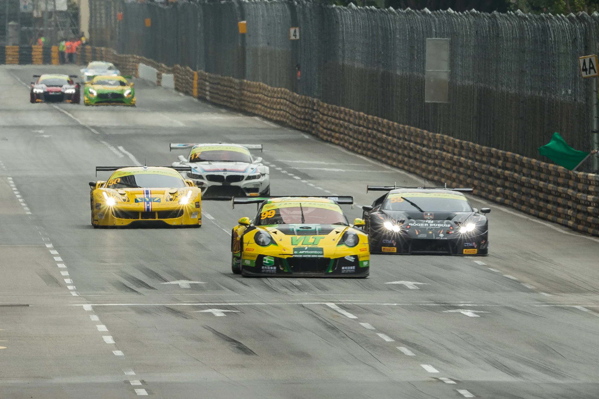 Team Craft Bamboo leading the way after a restart. This is one of fastest parts of the Macau circuit coming out of Fishermans bend heading towards the famous Lisboa corner.