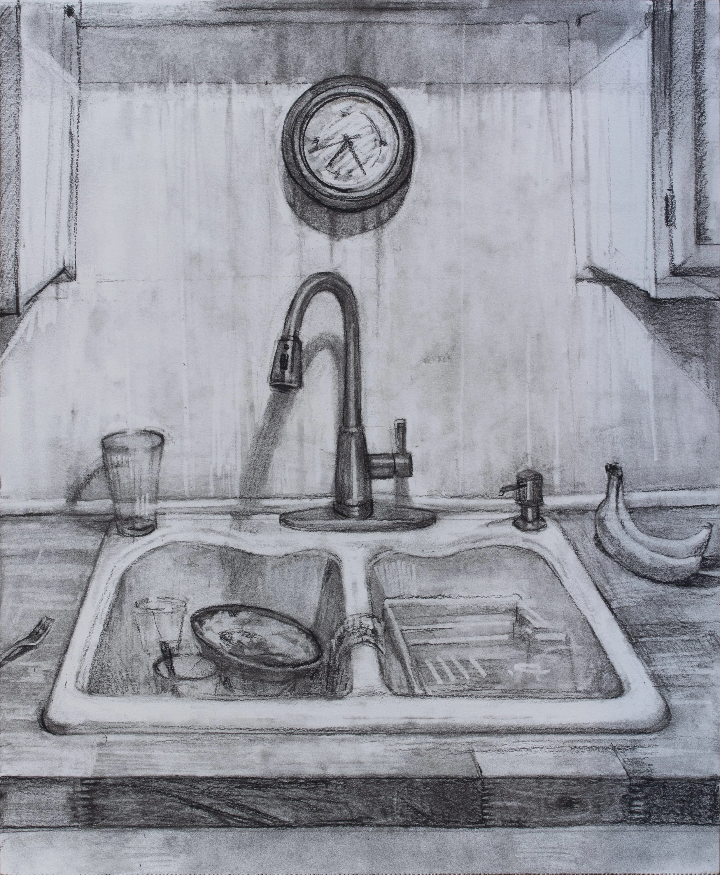 Return Address Labels for Yesterday's Dishes, Charcoal on Paper, 17" x 14", 2025