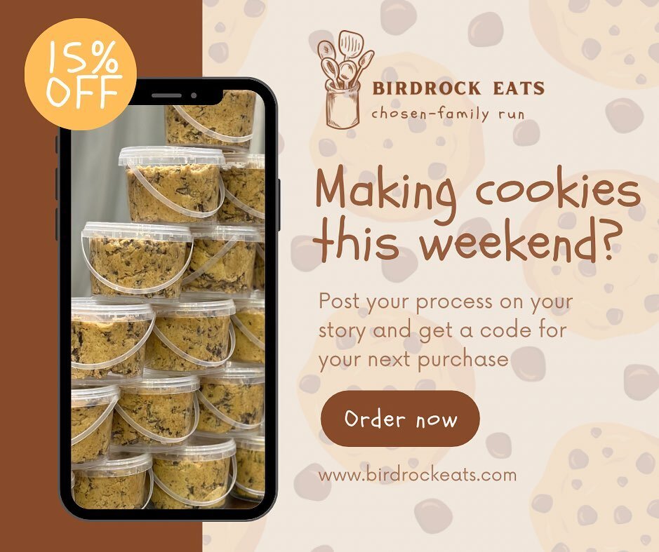 🍪✨ Thank You, Birdrock Eats Family! 🙏❤️ Your love and support mean the world to us. 

📸🍪 Snap a pic of your freshly baked cookies and share the joy with #BirdrockEats and get a code for 15% off your next order! We can't wait to see your mouthwate