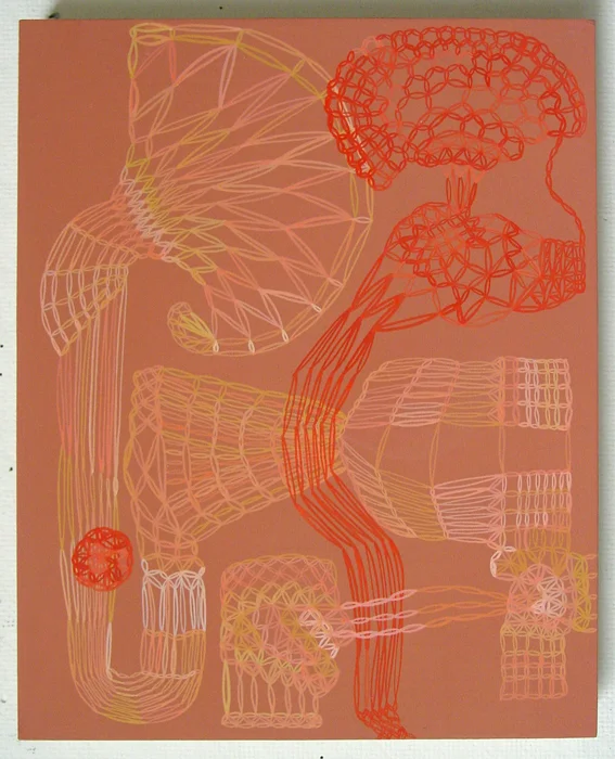 LATTICE: PINK 2011 acrylic gouache and gesso on panel 10" x 8 "