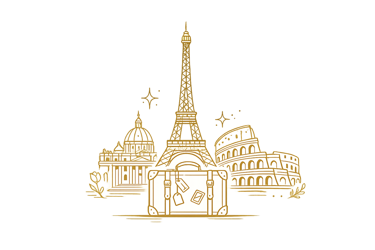 Europe landmarks and suitcase illustration