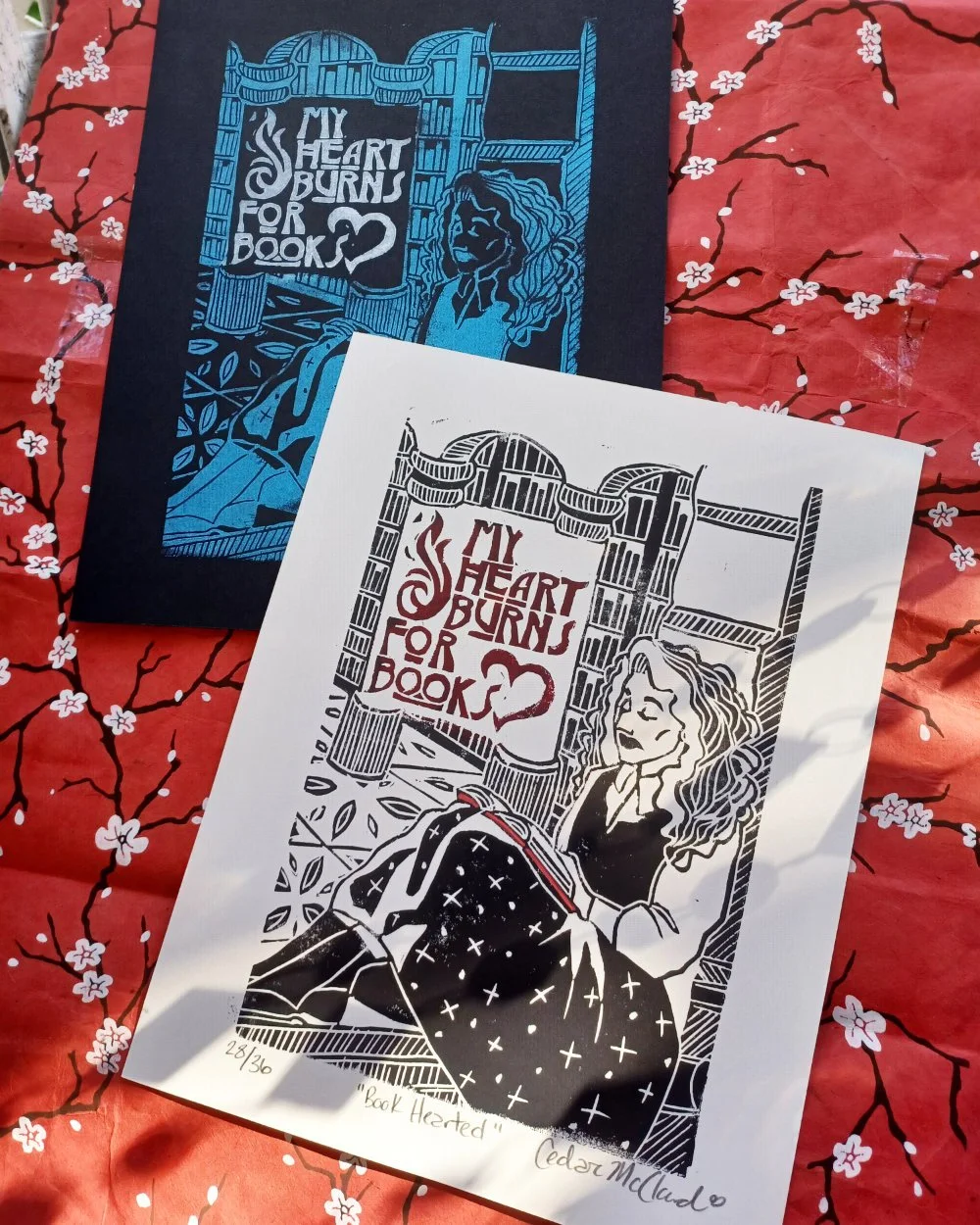 Book Hearted Linocut Print
