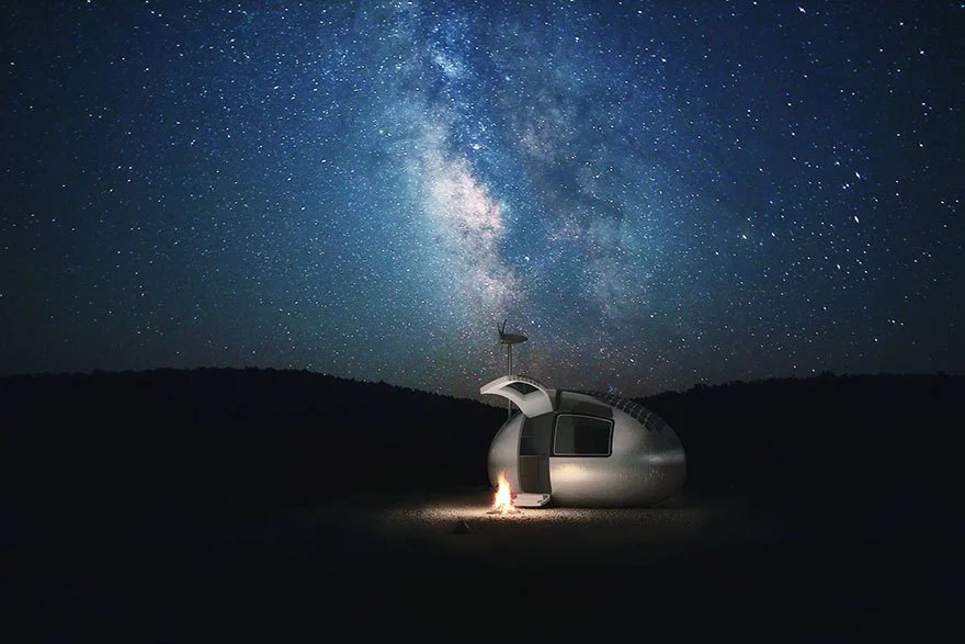 And here we are, Aviv and I "glamping" beneath the stars with nothing but our EcoCapsule and fire pit to call our own...you see us in there, don't you? :)