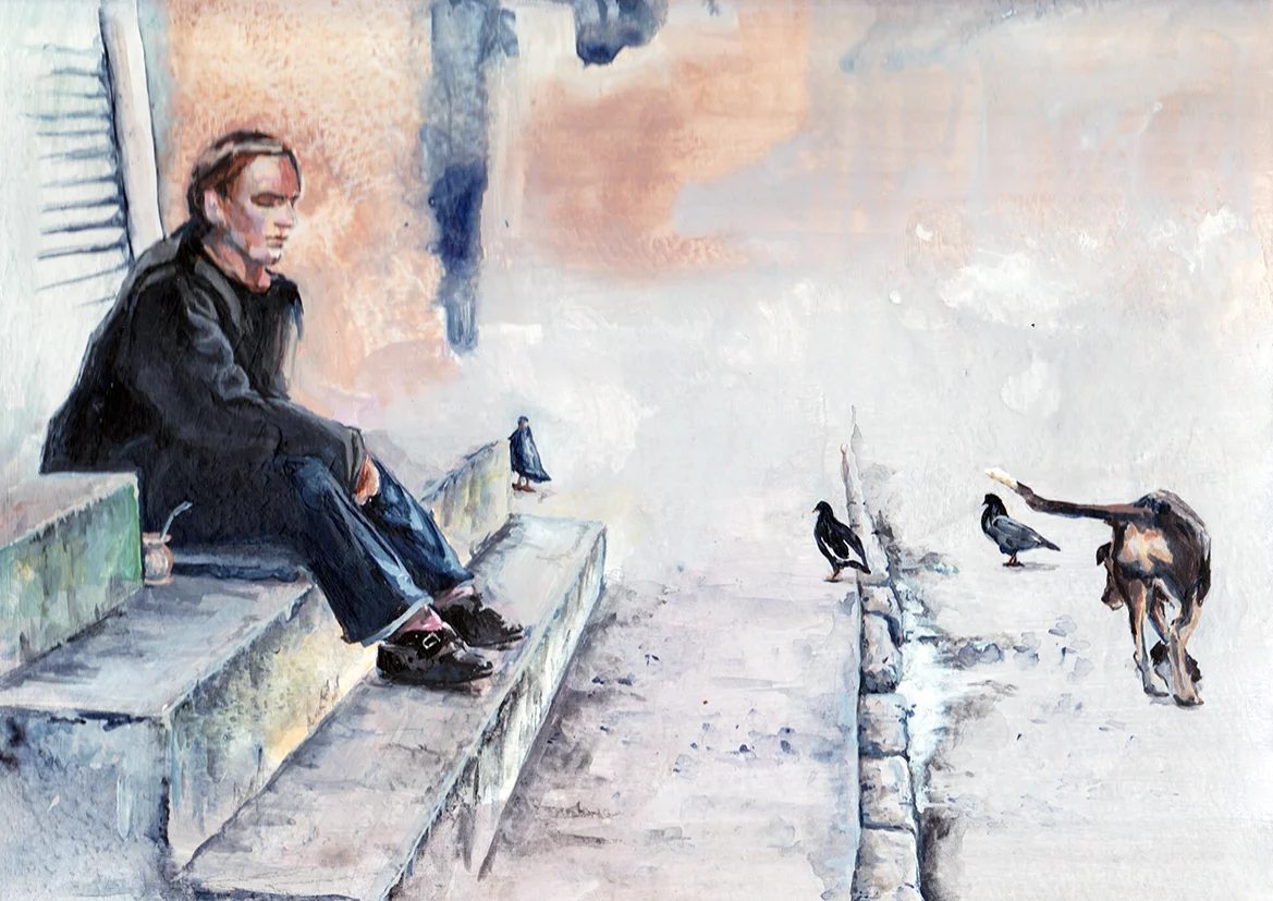 En la calle (auf der Strasse) / 2015 / Acryl auf Papier / 22.8 x 30.5 cm 