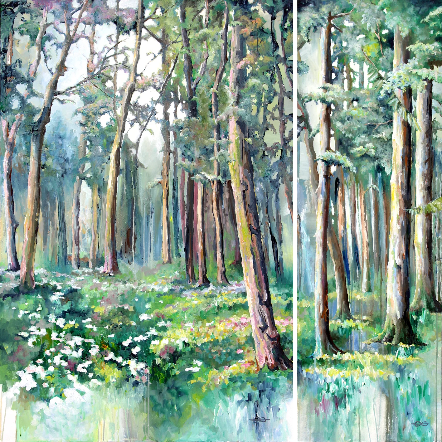 WAld im Frühling / 2018 / Acryl auf Leinwand / 120 x 80 cm & Wald im Sommer / 2018 / Acryl auf Leinwand / 120 x 40 cm  
