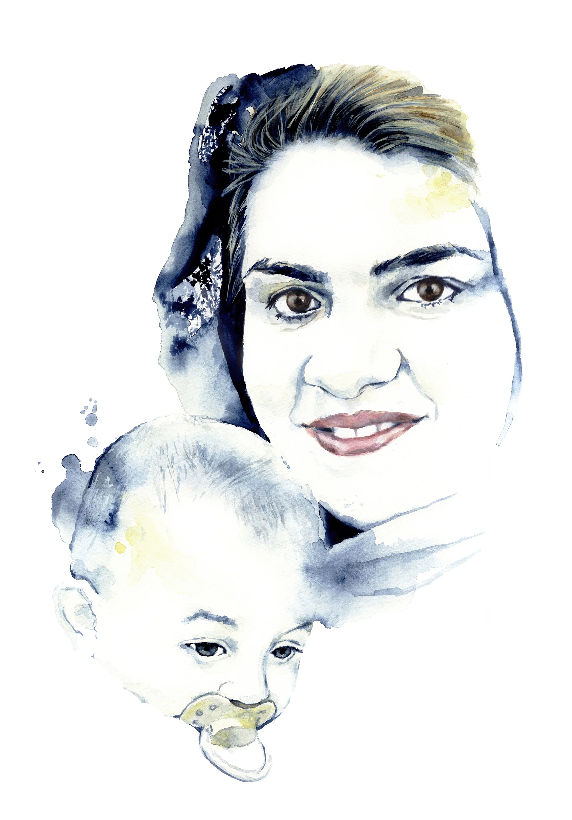 Roya and baby / 2019 / watercolor on paper / 45.5 x 30.5 cm