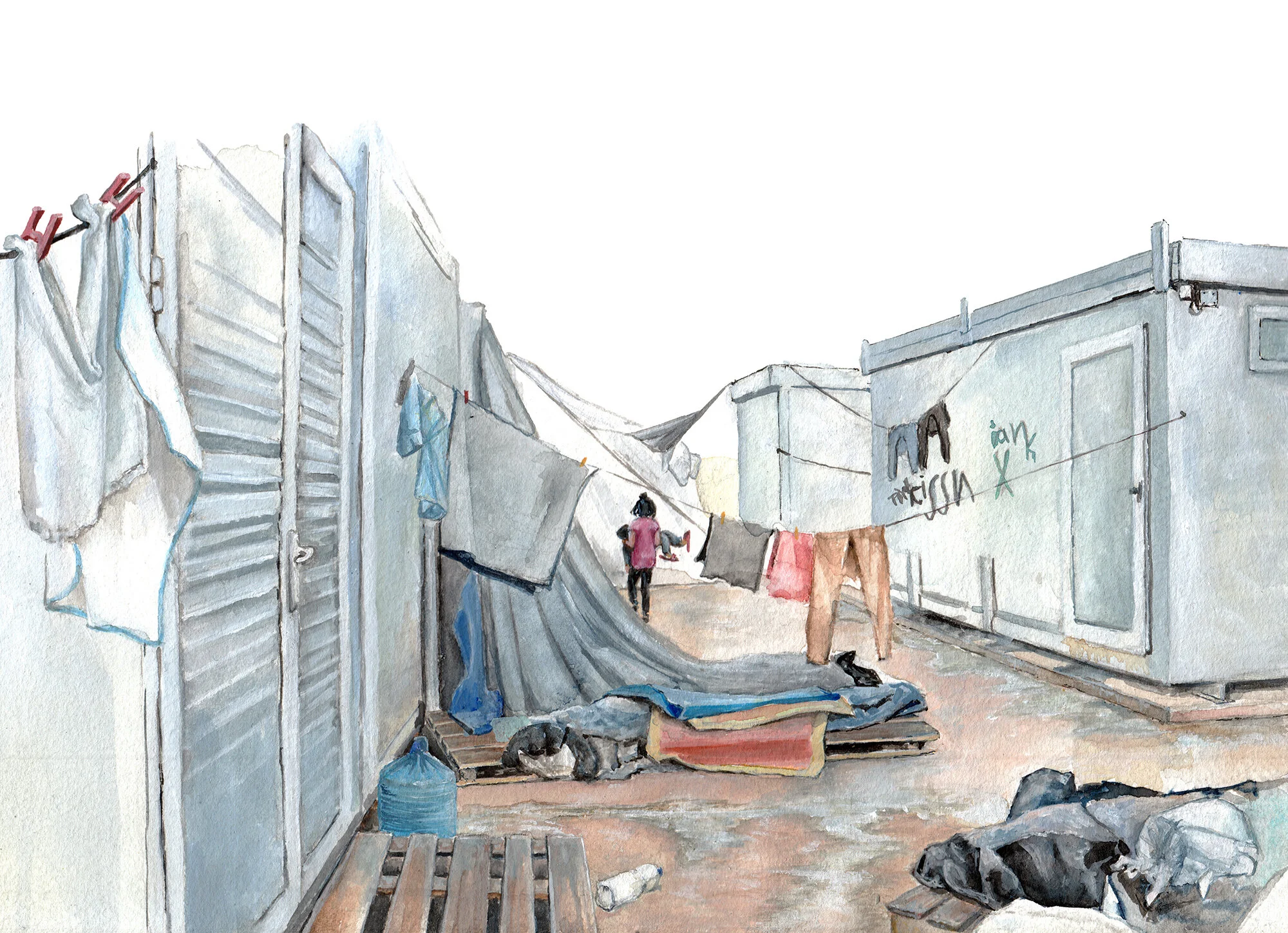 Humans of Vial refugee camp on Chios Island / 2019 / watercolor on paper / 23 x 30.5 cm