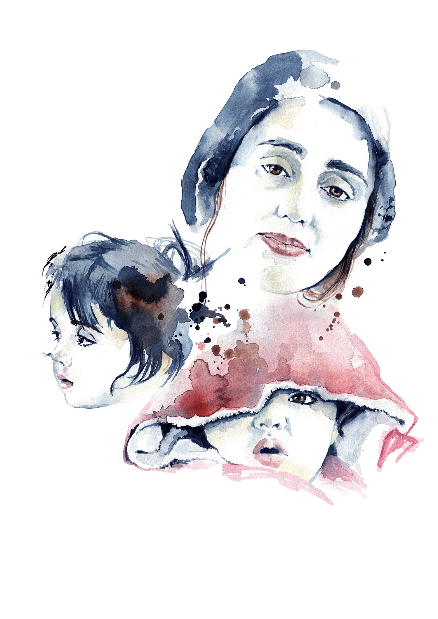 Parisa, Silvana, Amir Ali / 2019 / watercolor on paper / 45.5 x 30.5 cm