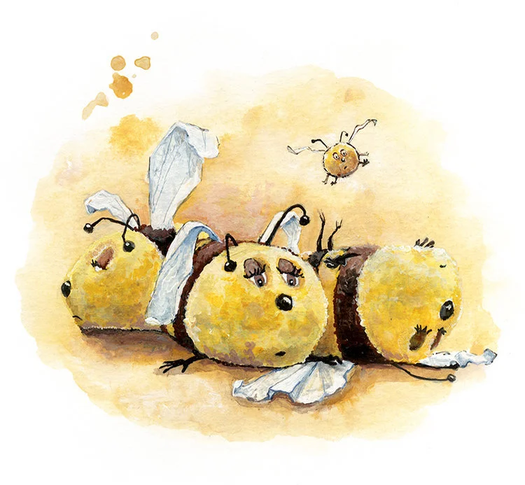 Bees k. o. / 2016 / acrylic and watercolor on paper / 29.7 x 21 cm