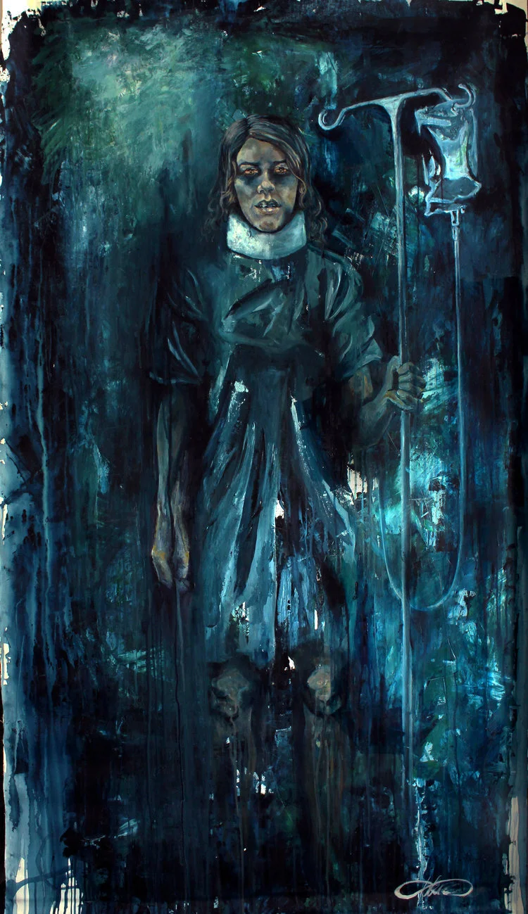 vivo (I live) / 2015 / acrylic on canvas / 175 x 104 cm / 175 x 104 cmPRIVATE PROPERTYCarole woke up in the hospital in Oruor, Bolivia. This life-size portrait shows the first view in the mirror.