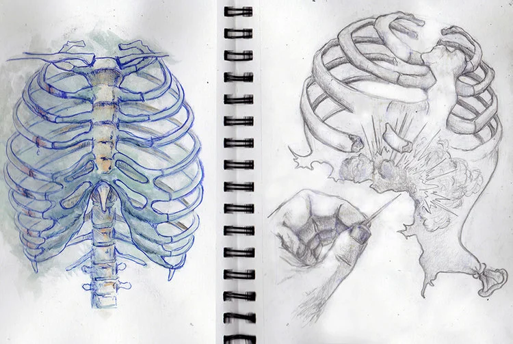 Rib pain / 2014 / pencil, sketchbook / 21 x 14.7 cm, each