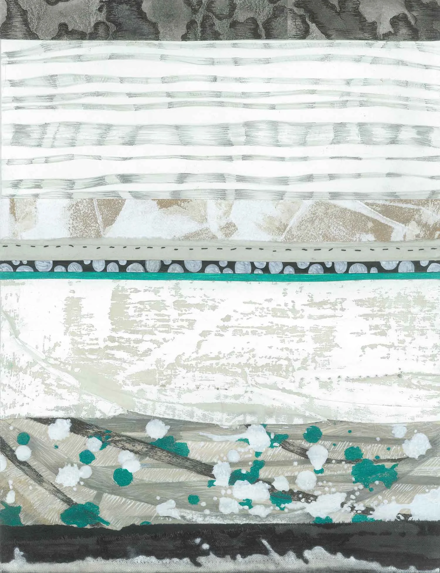 ©Heidi Marie Faessel "Strata No.2" - 11"x 14" paint, fabric, thread, ink, graphite on paper