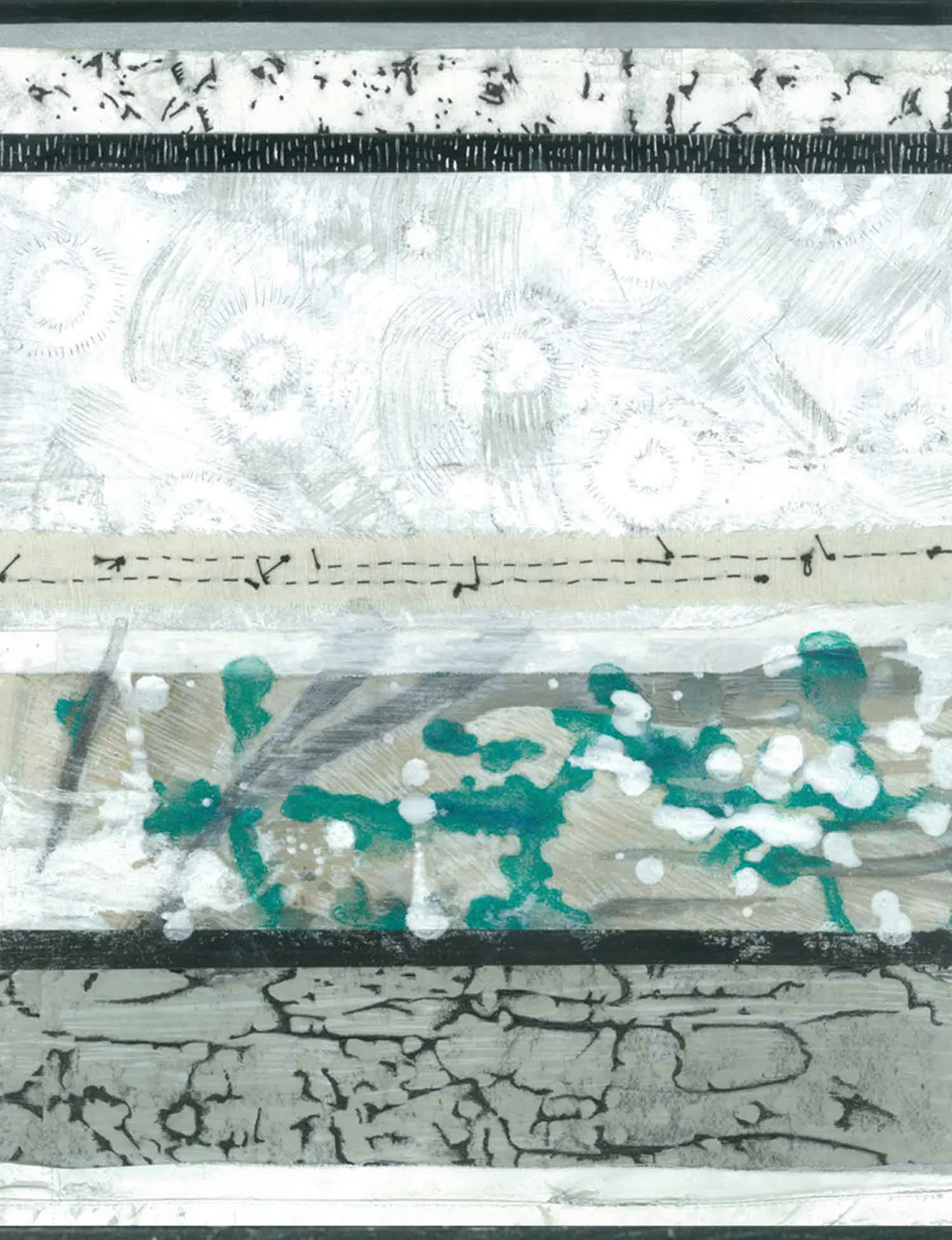 ©Heidi Marie Faessel "Strata No.4" - 11"x 14" paint, fabric, thread, ink, graphite on paper