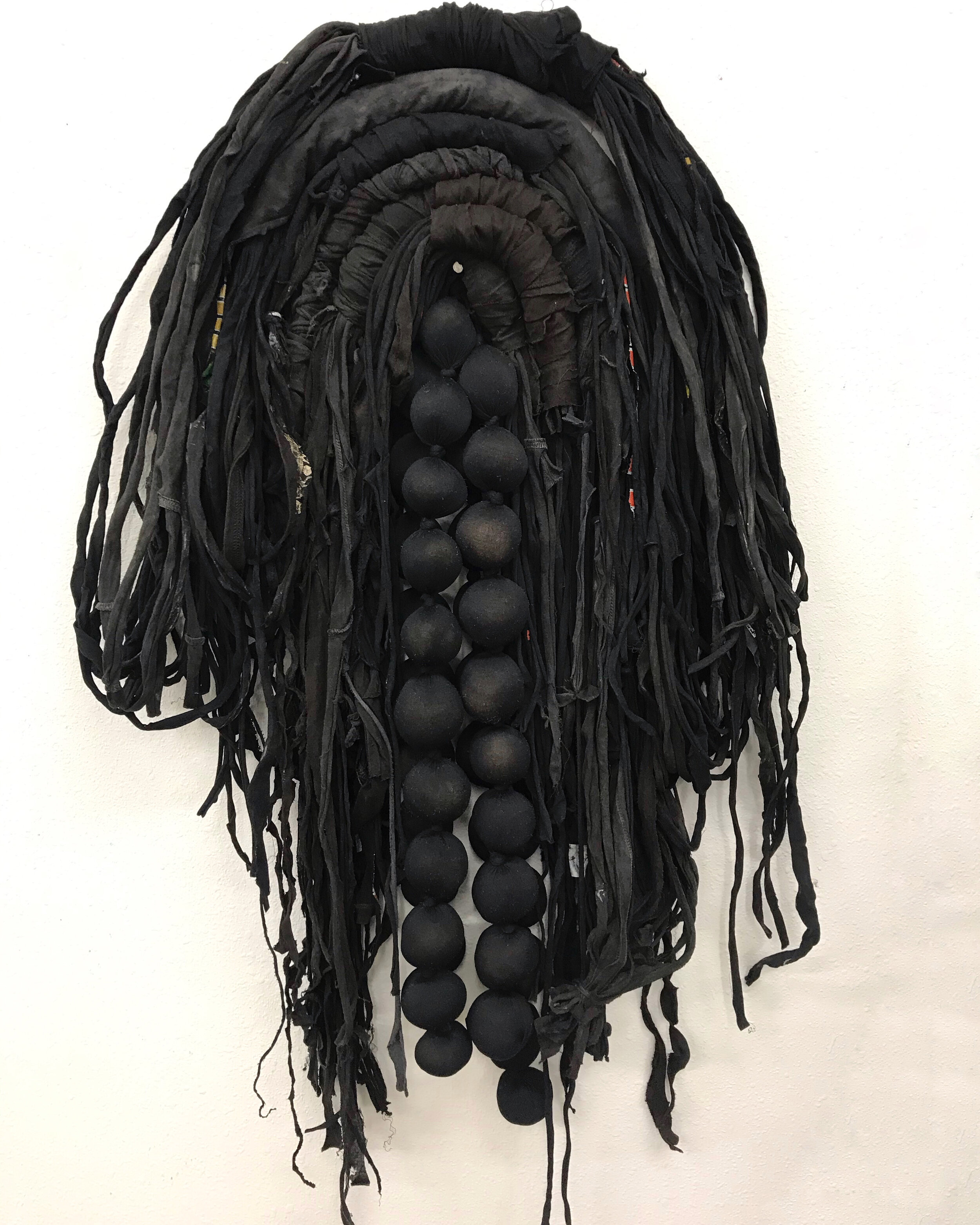 untitled (draped bundles/balls wall piece)