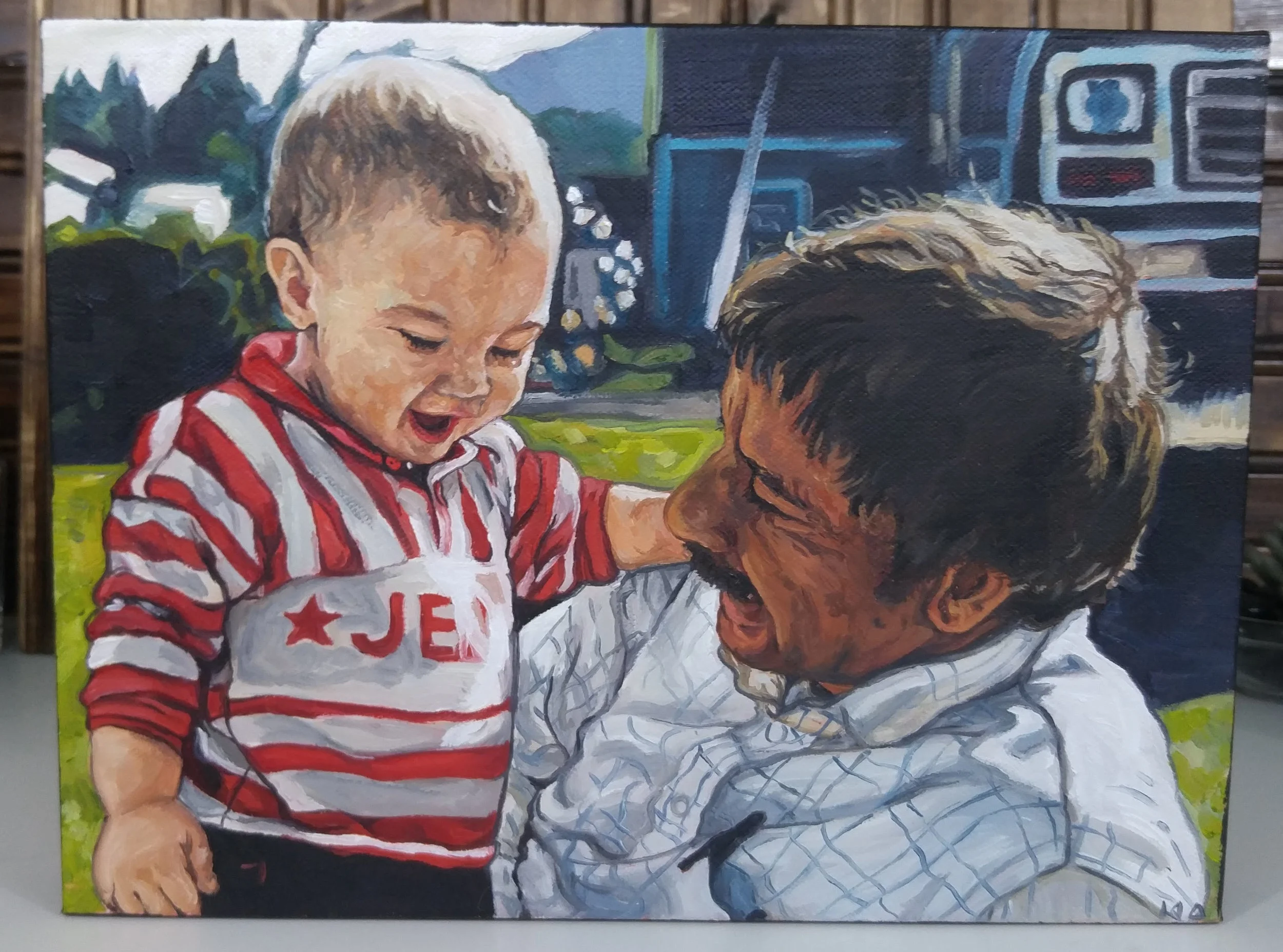 Ryan and Grandpa, 9x12, Oil on Canvas