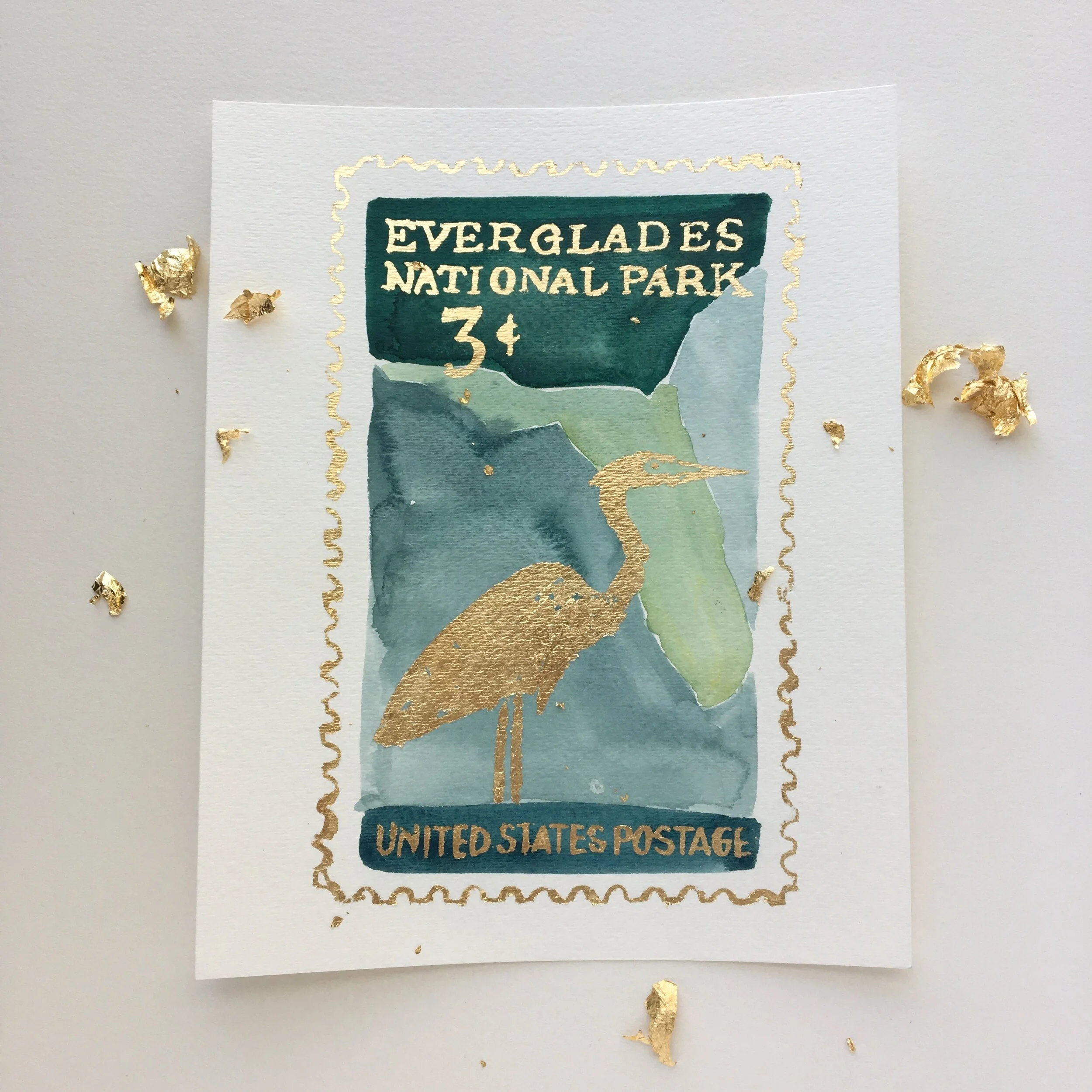  Vintage postage, redrawn at a larger scale and rendered in gold foil    These are available for purchase here   