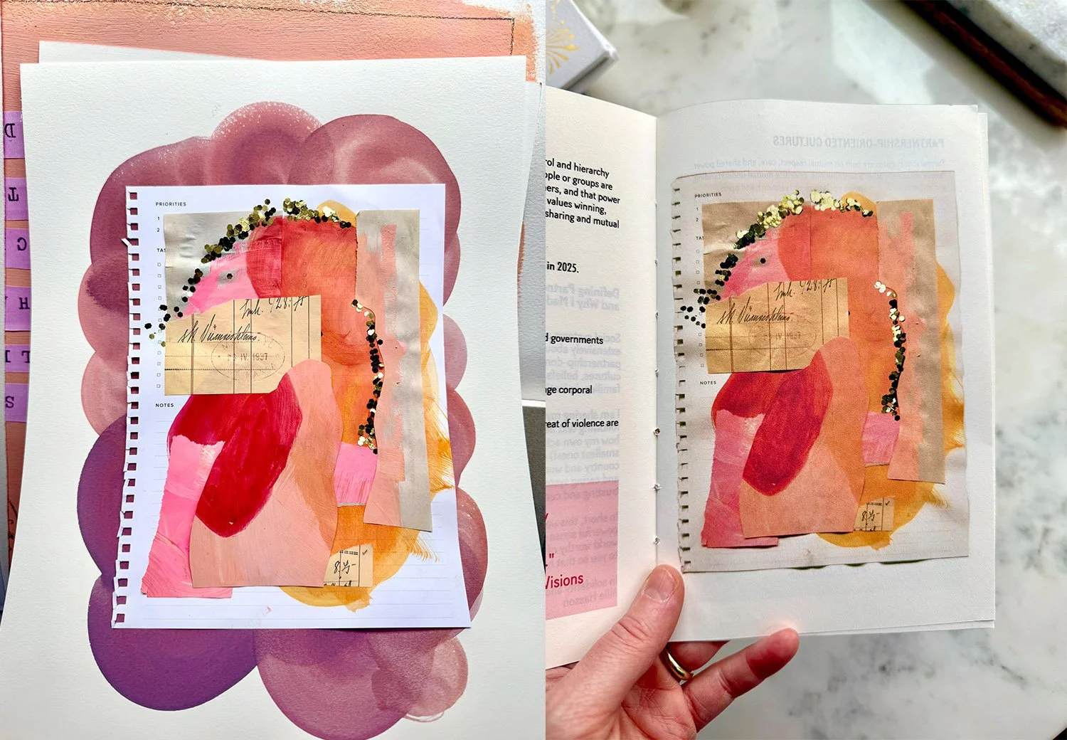 Untitled, Mixed media collage for inclusion in artist book, 2025, 7.5” × 9.5”
