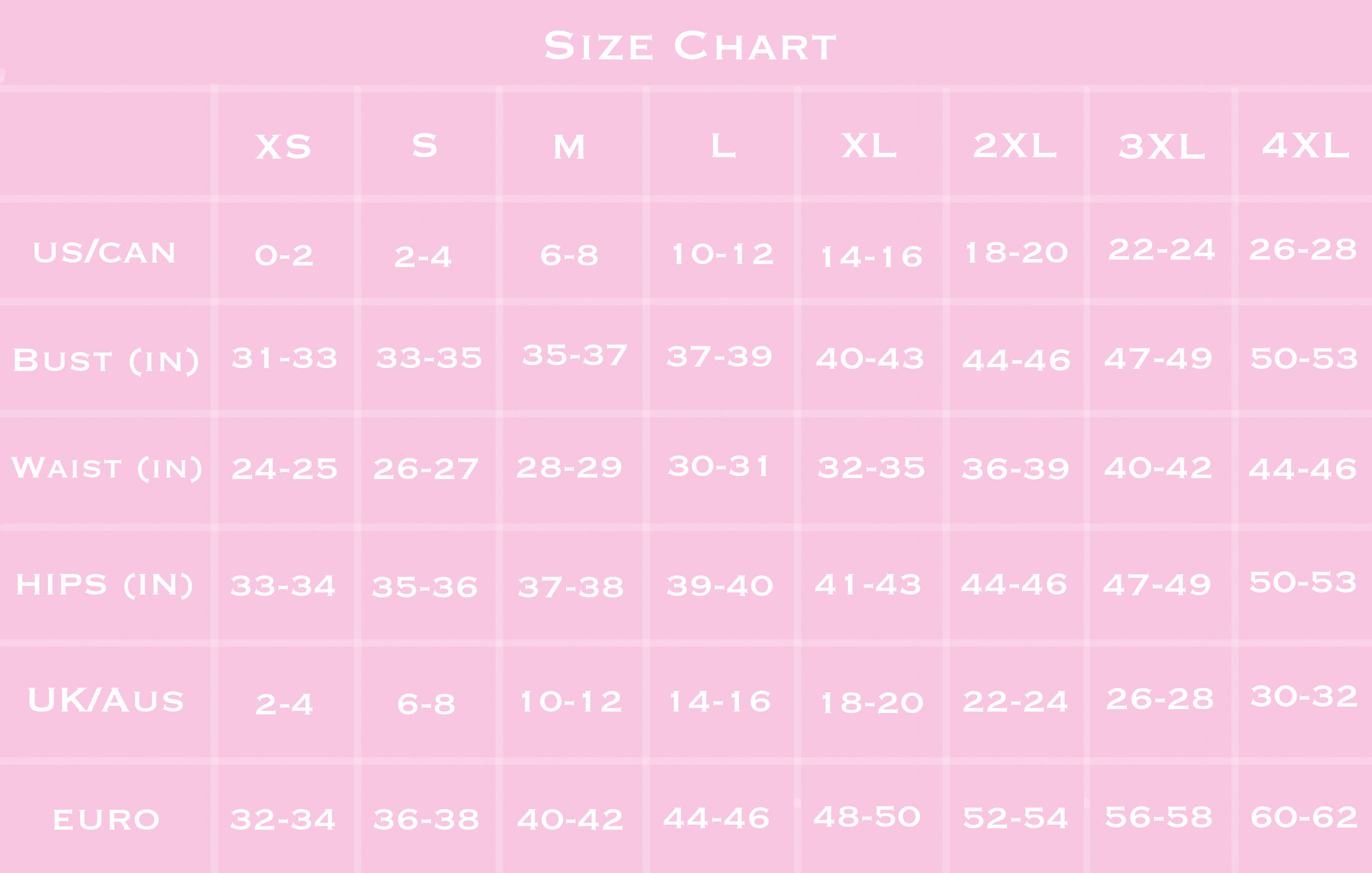 Pink Size Chart